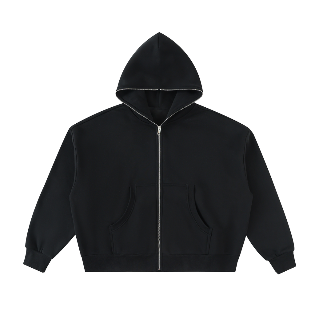 streetwear,zipper,black,Fleeced,boxy,hoodie