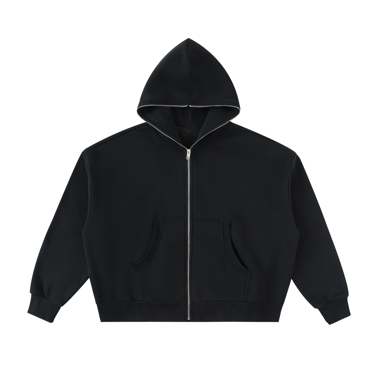 streetwear,zipper,black,Fleeced,boxy,hoodie